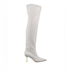 MSGM WHITE WOMAN BOOT IVORY euro size 38 TEXTILE FIBERS, SOFT LEATHER IN WHITE